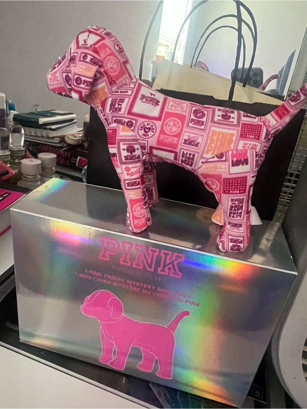 PINK Victoria's Secret Pink Patterned Plush Dog Figure